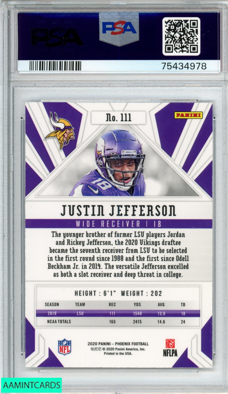 2020 PANINI PHOENIX JUSTIN JEFFERSON #111 FIRE BURST ROOKIE RC PSA 10 GEM MT 75434978